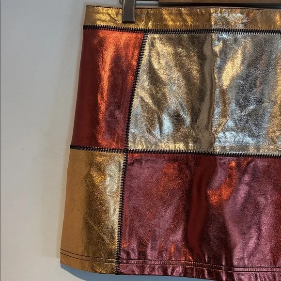 Glamorous bronze and gold patchwork faux leather mini skirt size US10 - Picture 2 of 11